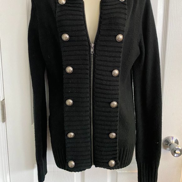 Black Sweater with Silver Button Design - Picture 2 of 4